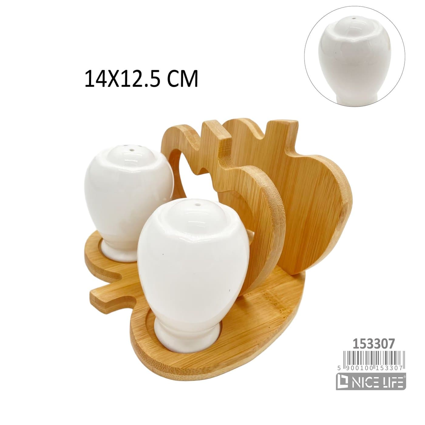 Pojemniki ceramiczne na sól i pieprz z bambusowym stojakiem