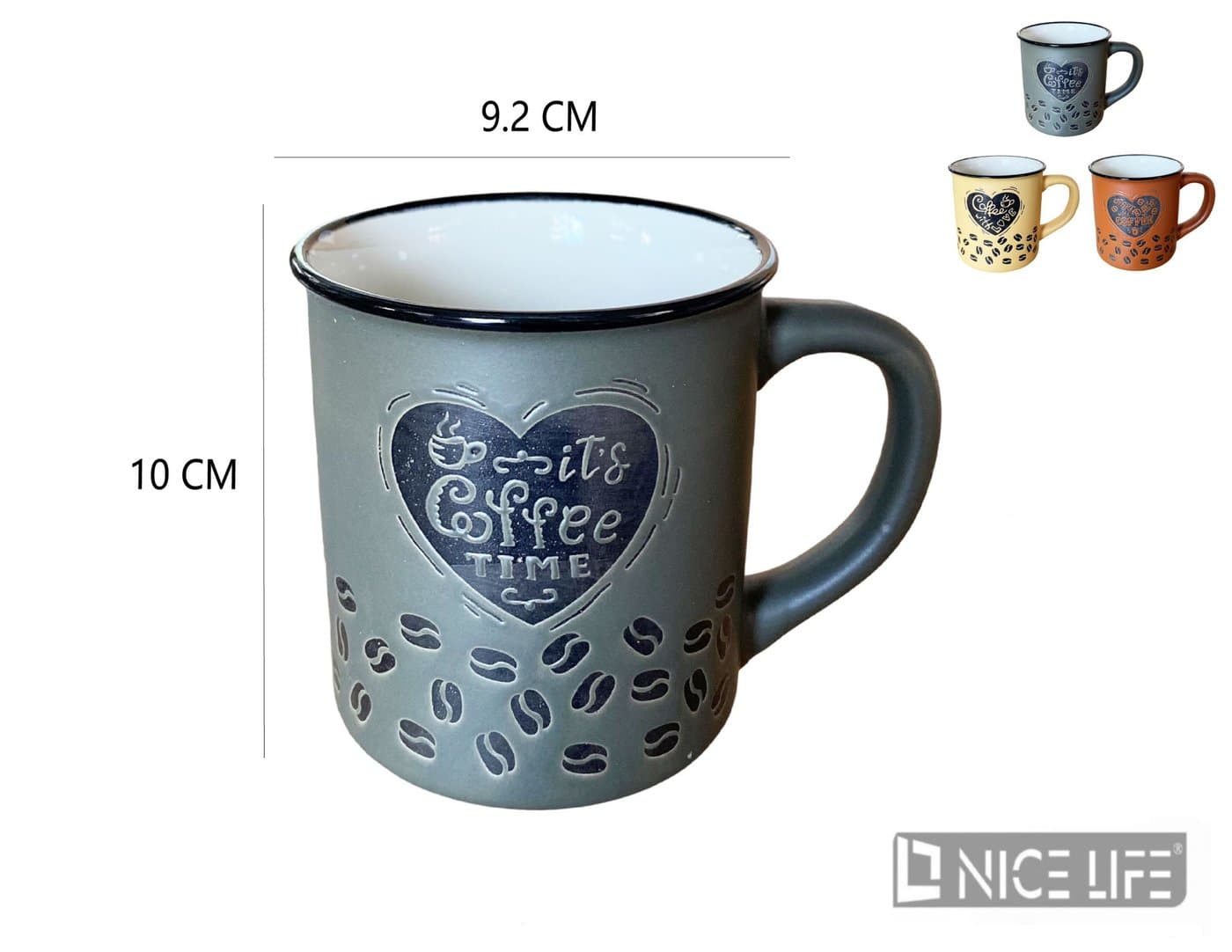 Kubek ceramiczny z uchem z motywem ziaren kawy