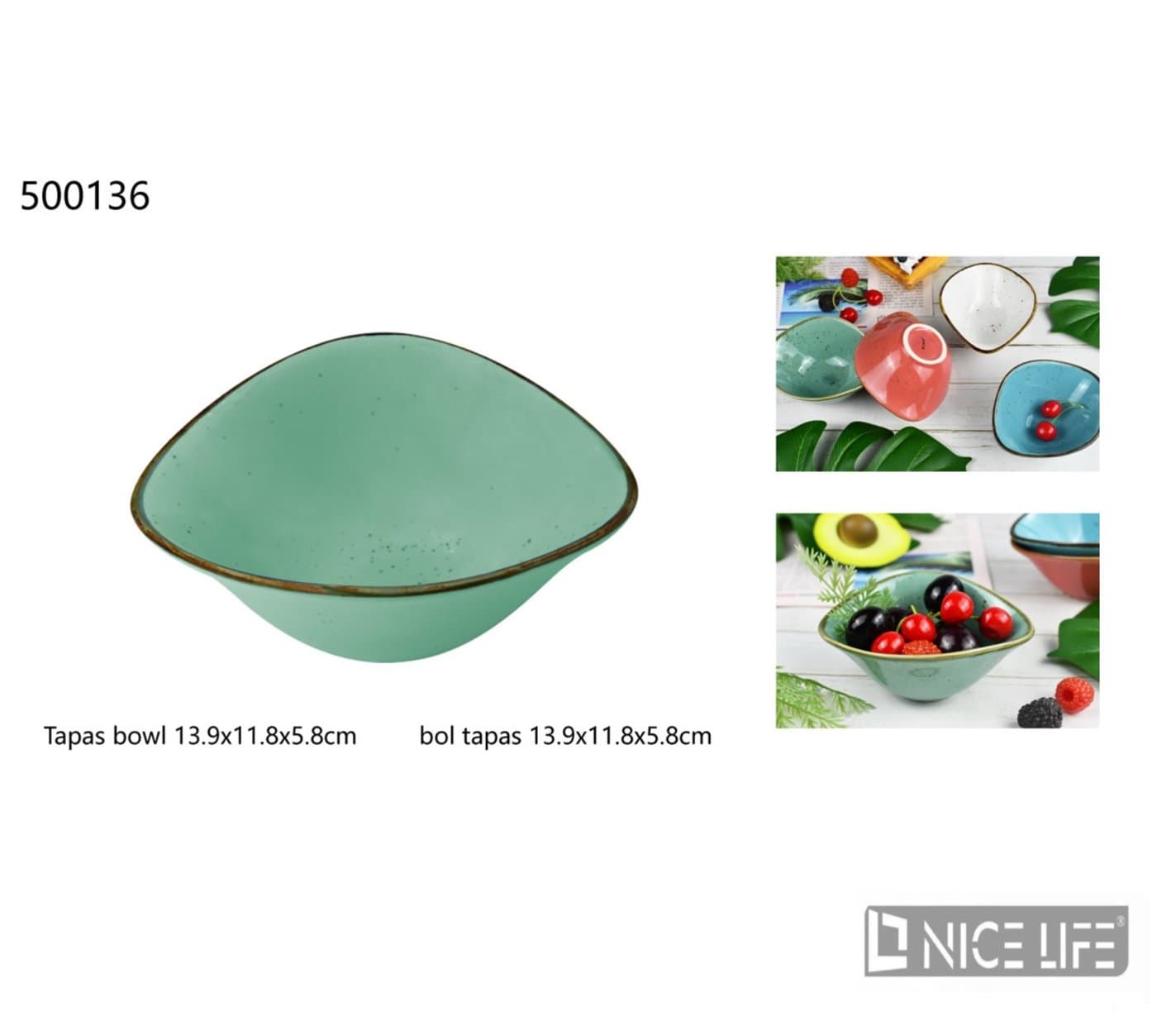 Miska ceramiczna trójkątna zielona z ciemnym obrzeżem