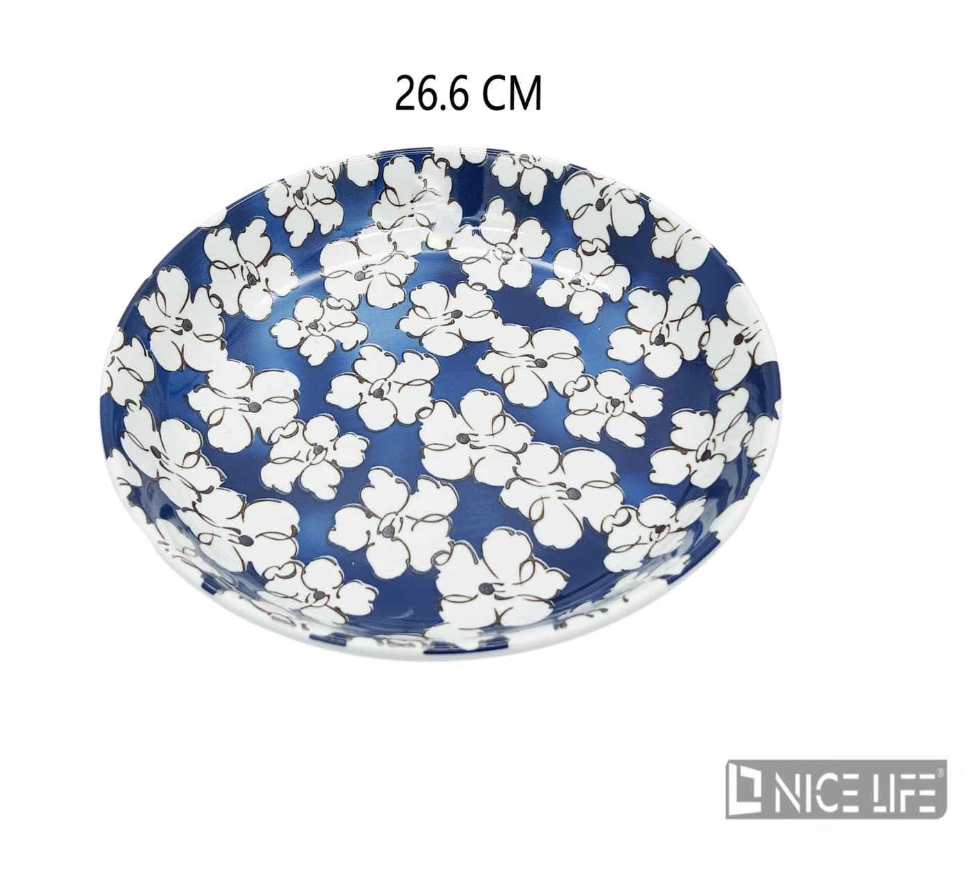 Talerz ceramiczny płytki granatowy z białymi kwiatami