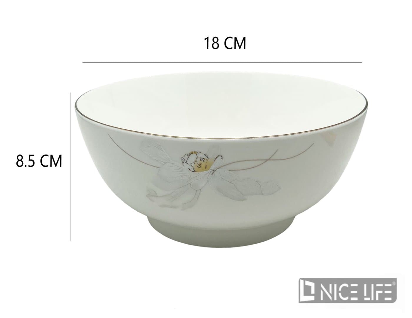 Naczynie ceramiczne białe ze złotą obwódką i motywem kwiatowym