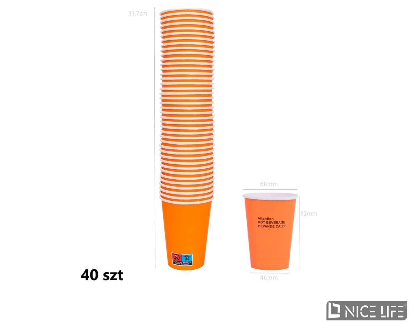 Kubeczki papierowe 210 ml (40 szt) - POMARAŃCZOWY