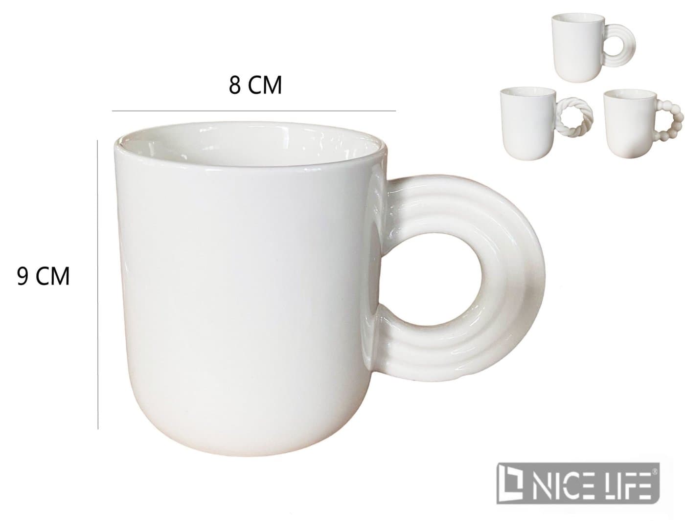 Kubek ceramiczny biały z dekoracyjnym uchem