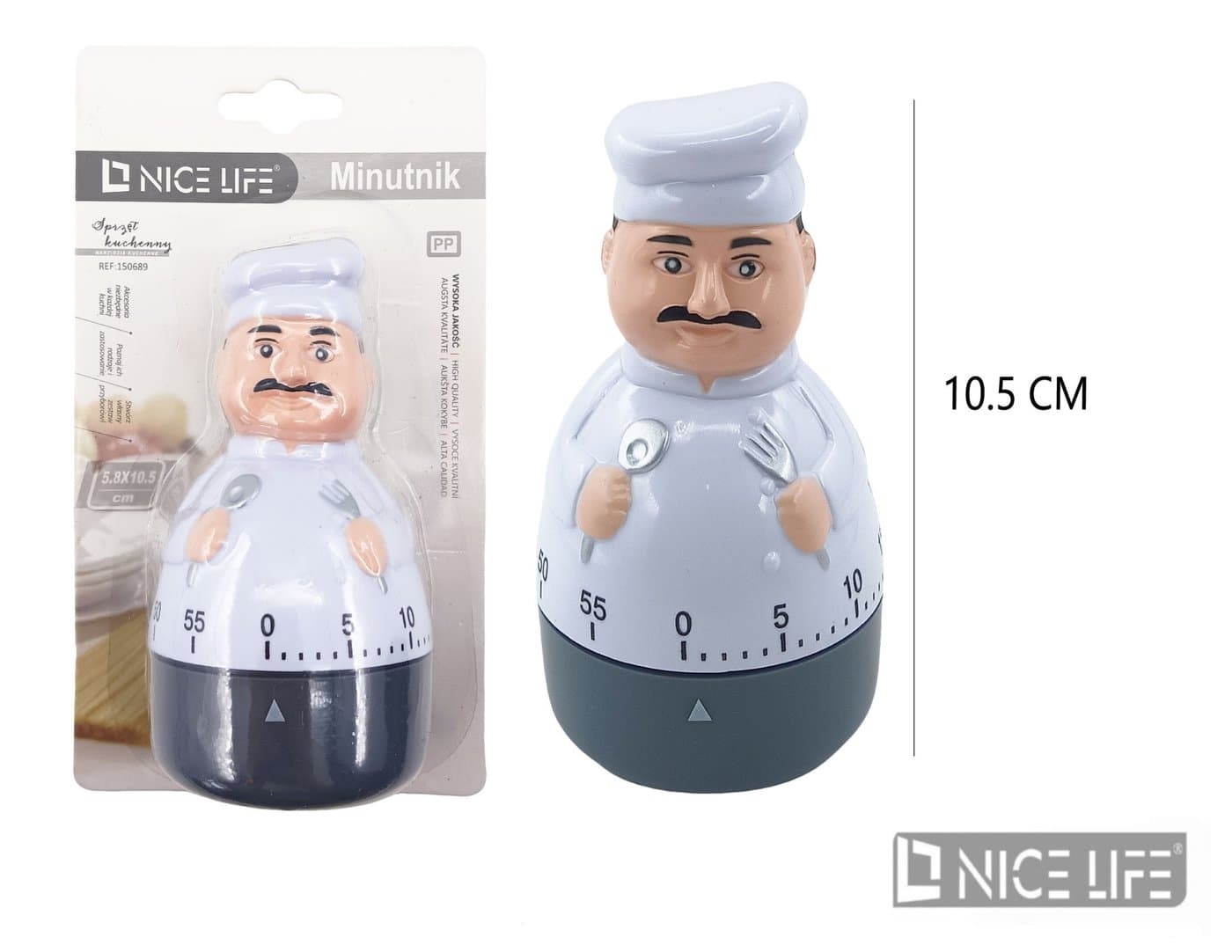 Minutnik kuchenny w formie kucharza, biało-granatowy