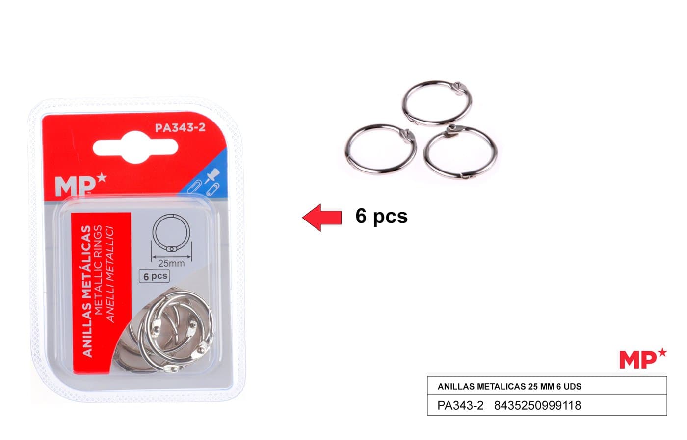 Metalowe pierścienie segregatora 25mm x 6sztop.