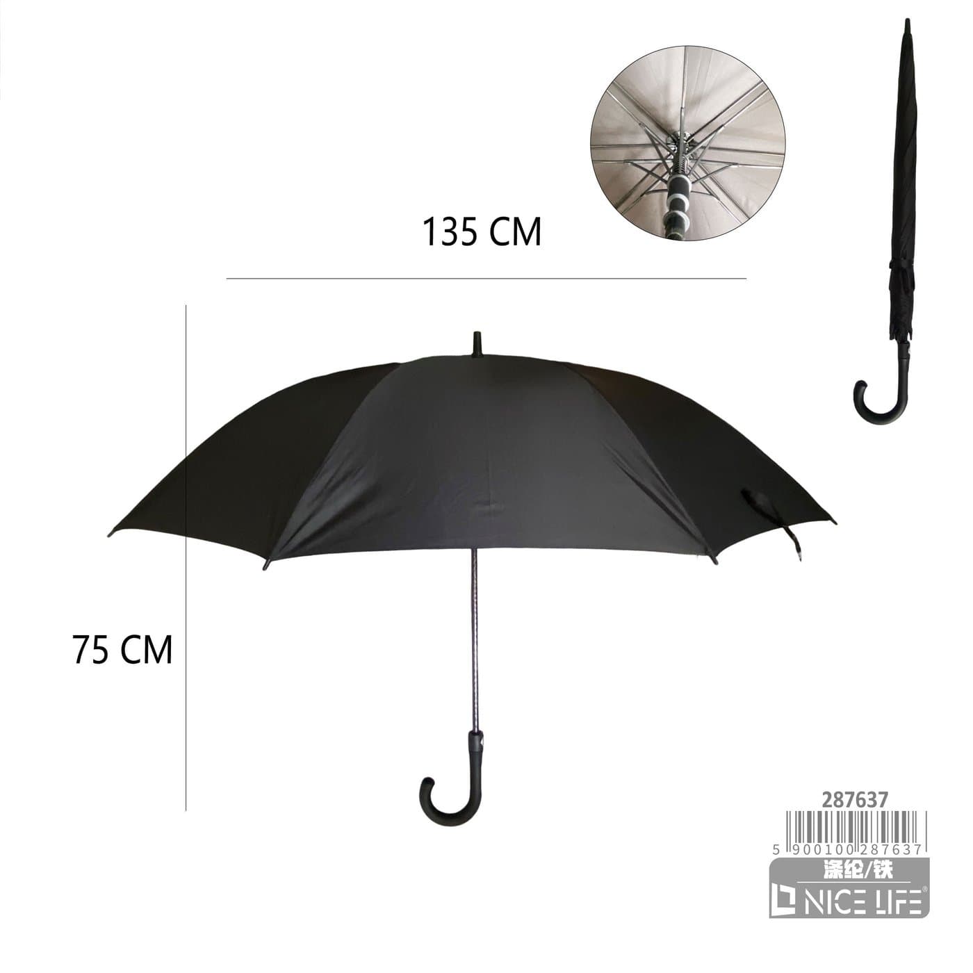 Parasol przeciwdeszczowy z szeroką czarną czaszą