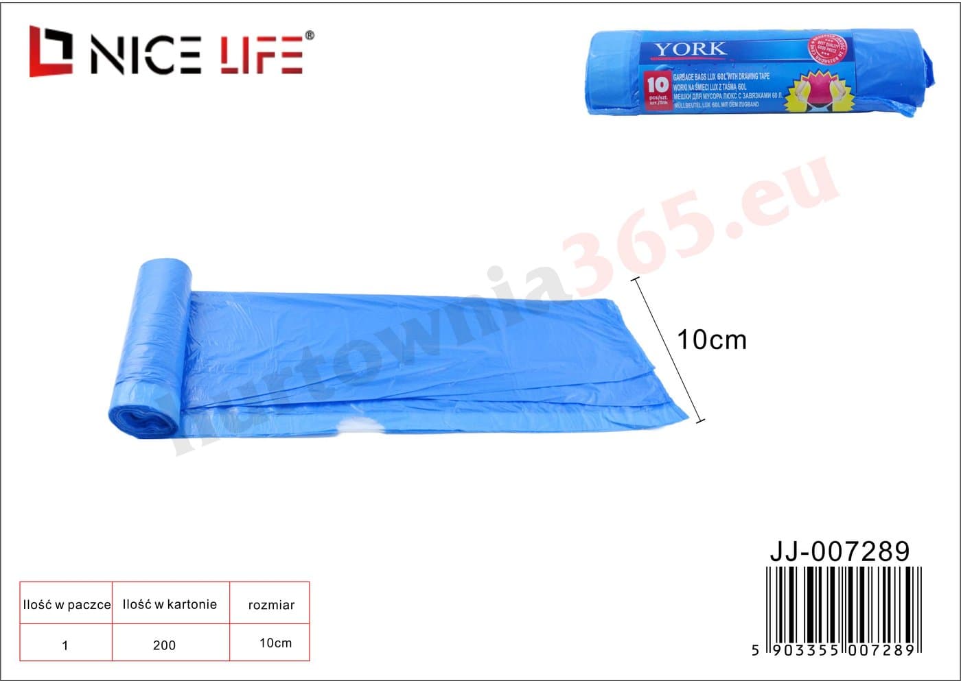 Worki na śmieci z taśmą 60L / 10 szt.
