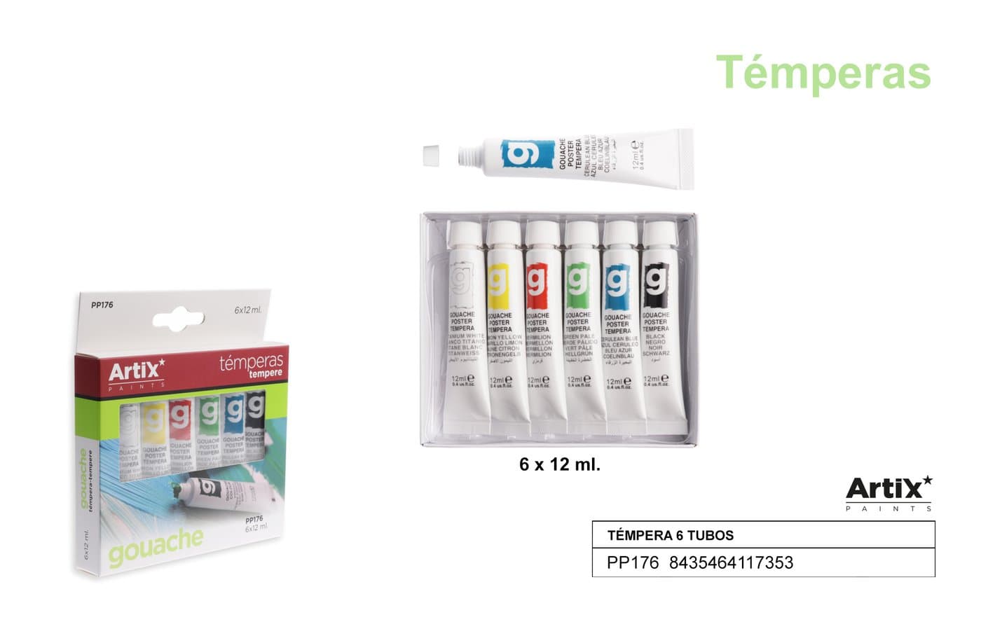 Zestaw farb temperowych w tubkach do prac szkolnych