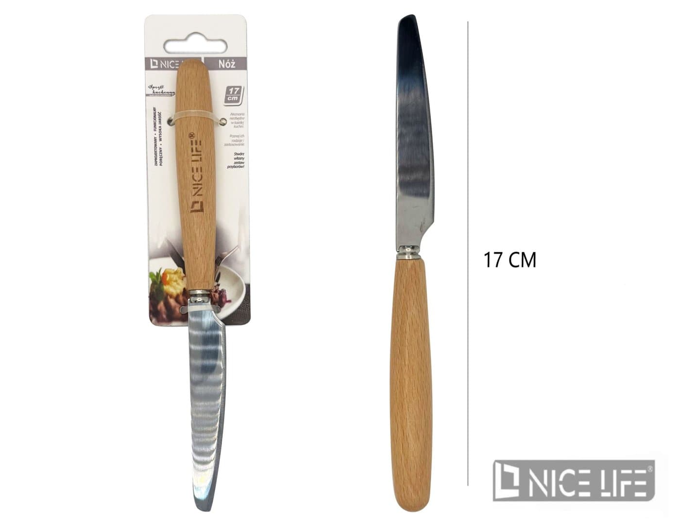 Nóż stołowy z drewnianą rękojeścią 17 cm