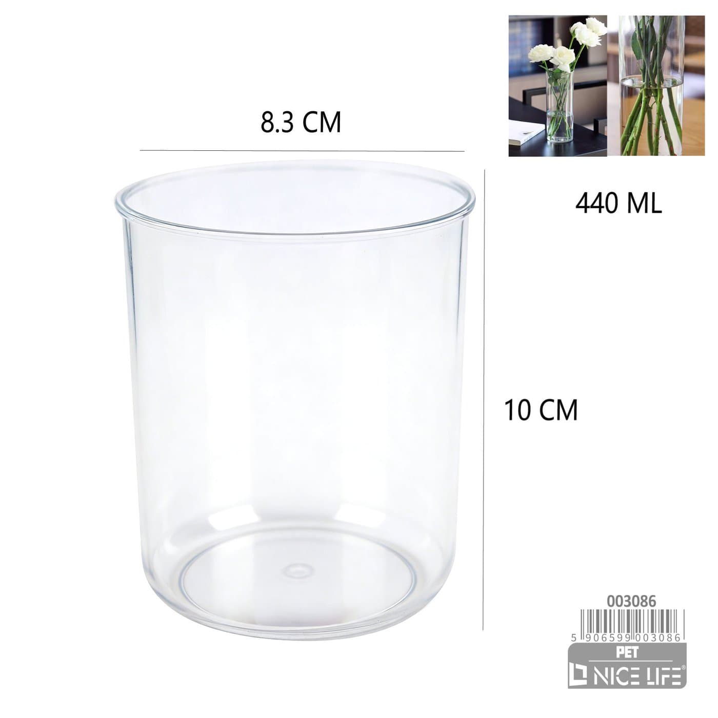 Wazon plastikowy przezroczysty niski cylindryczny