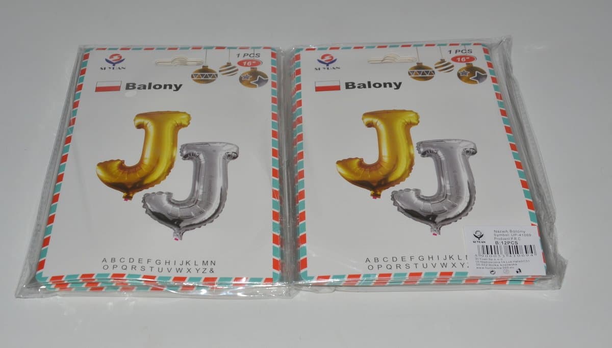 Balon foliowy litera J złoty lub srebrny