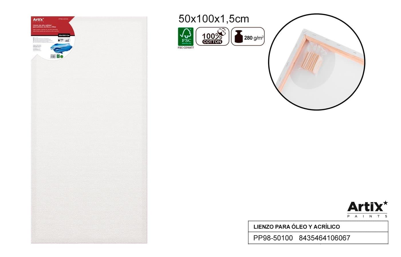 Podobrazie z białego płótna na drewnianej ramie 50 × 100 × 1,5