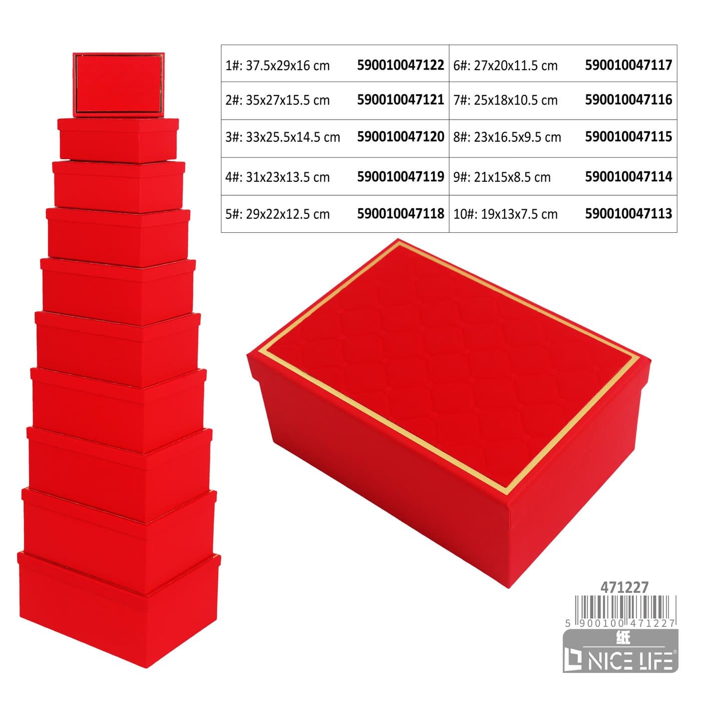 Pudełka prezentowe papierowe czerwone ze złotą obwódką geometryczne