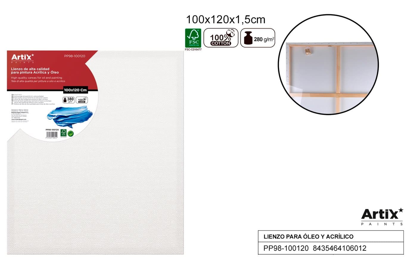 Podobrazie białe na drewnianej ramie 100 × 120 × 1,5 cm 380 g/m²
