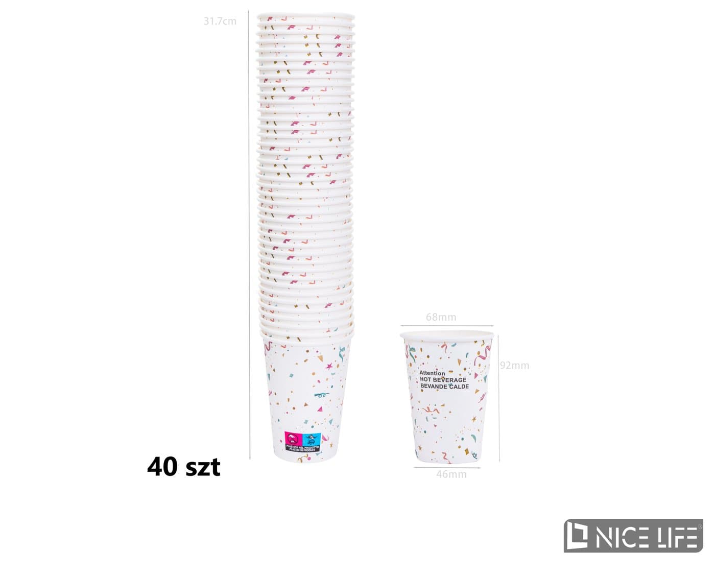 Kubeczki papierowe 210 ml (40 szt) - TĘCZA FESTIWAL