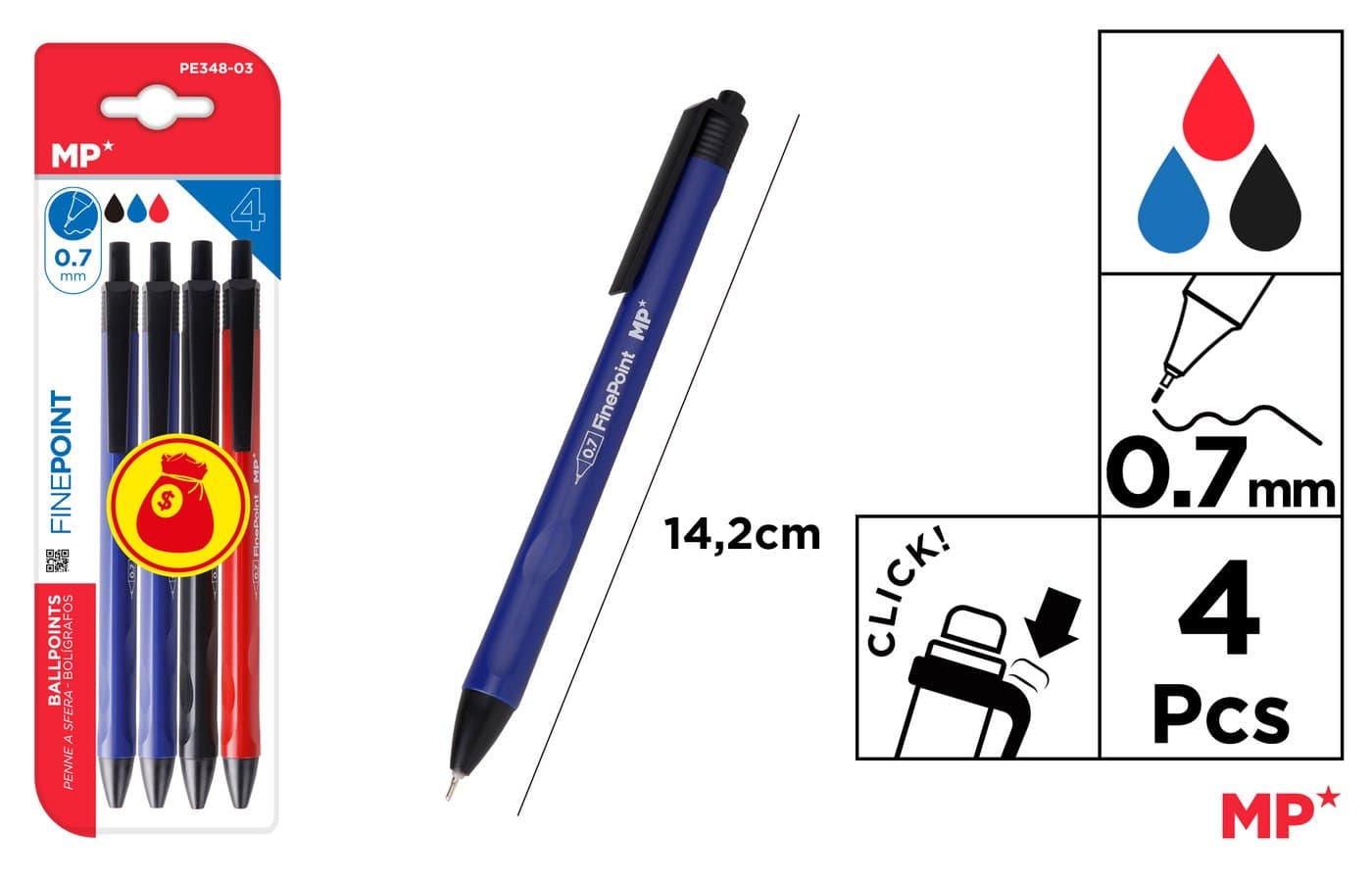 Długopis olejowy 0,7 mm z wkładem niebieskim