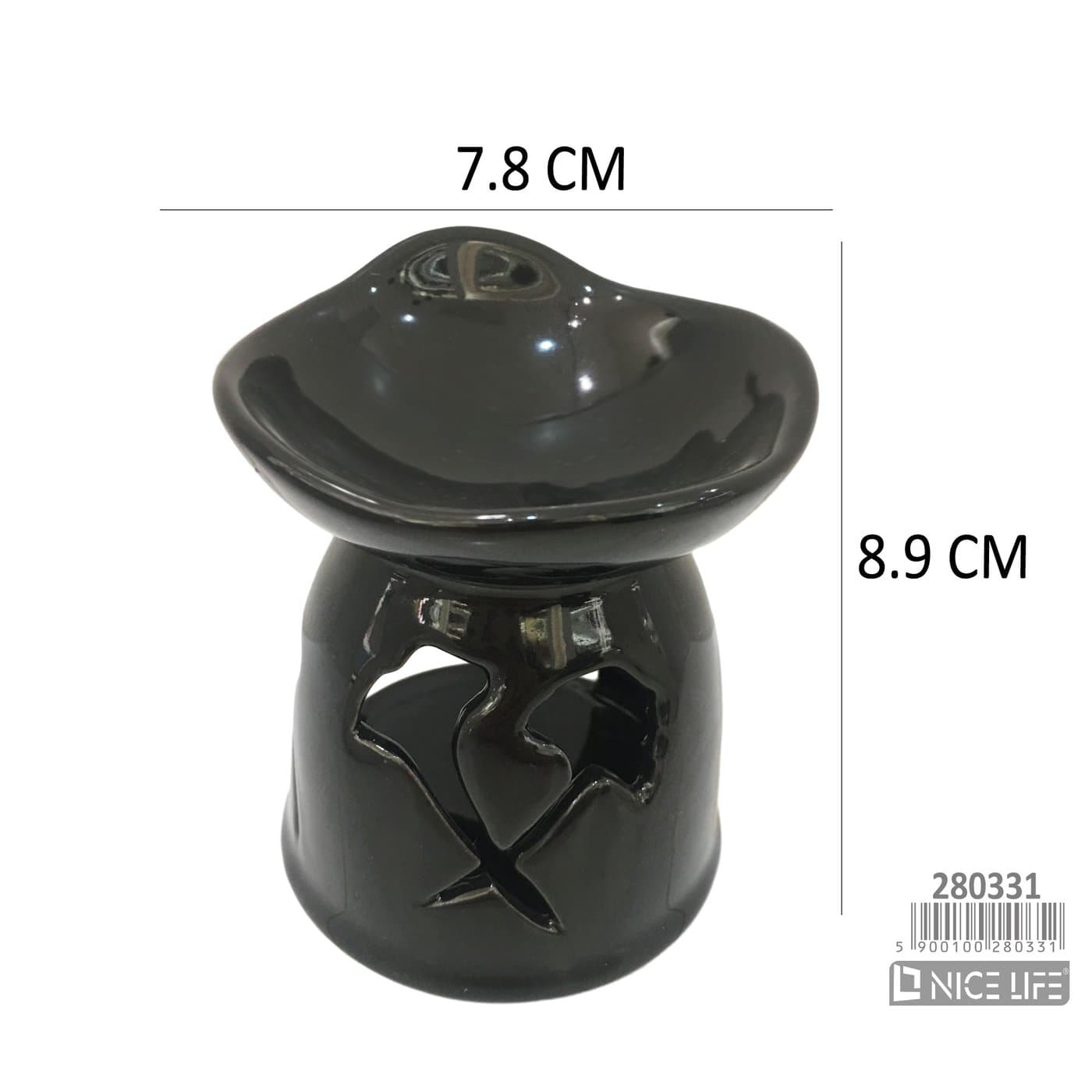 Kominek ceramiczny czarny błyszczący z motywem liści