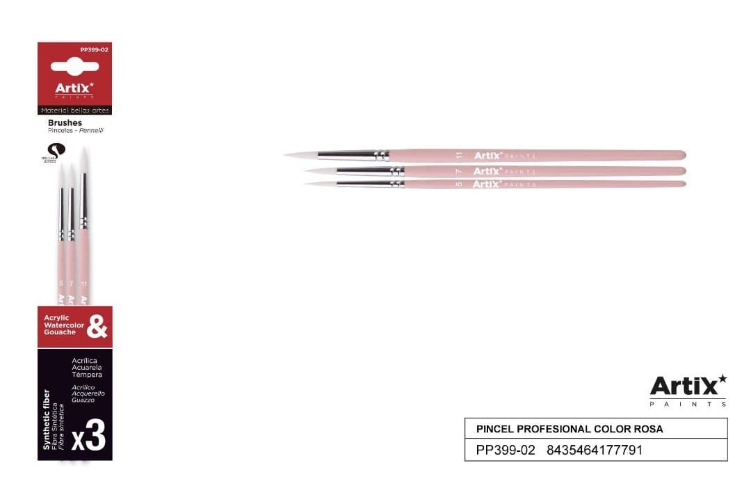PINCEL PROFESIONAL COLOR ROSA 3UDS