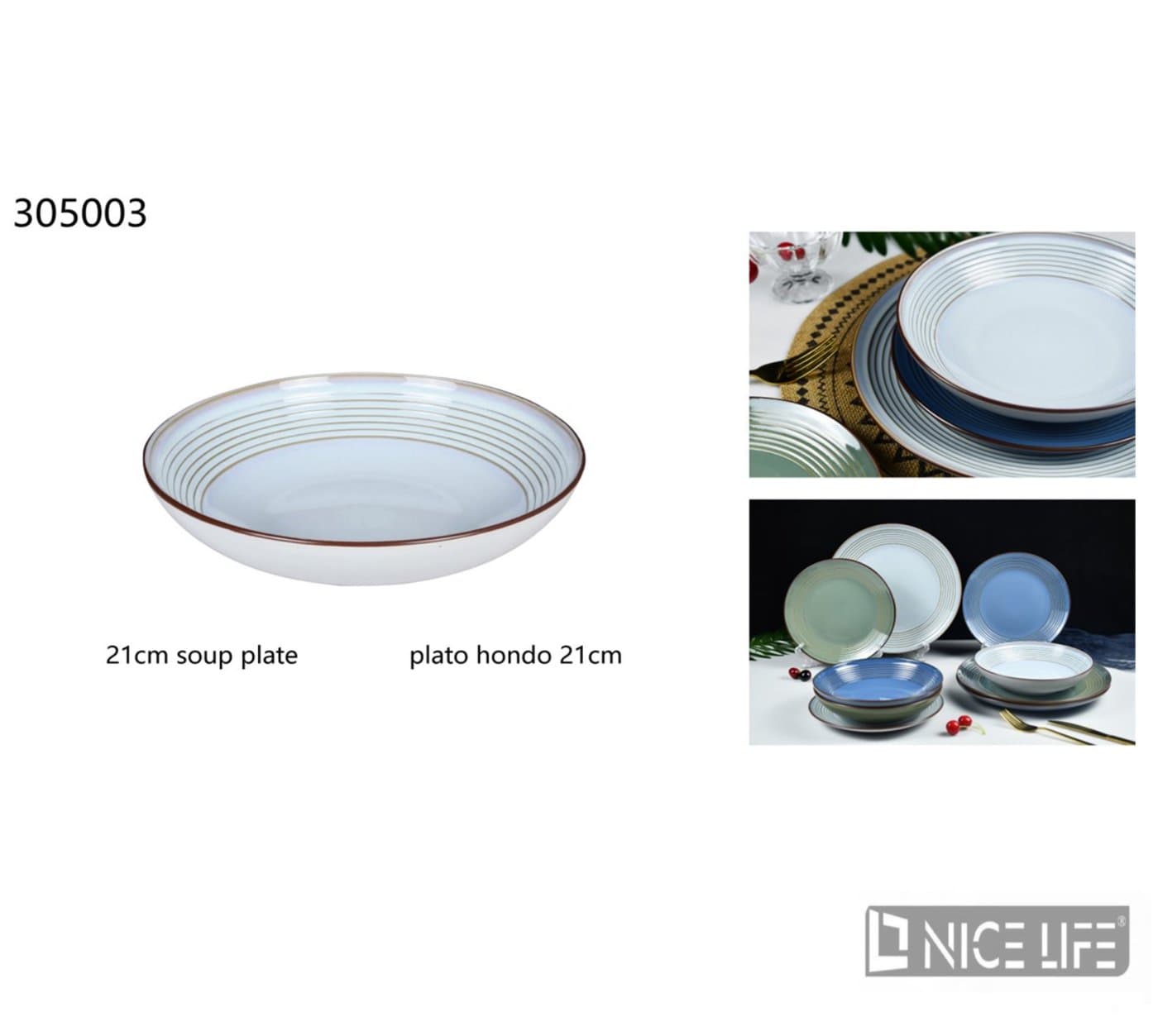 Talerz głęboki ceramiczny 21 cm biały z brązowym obrzeżem