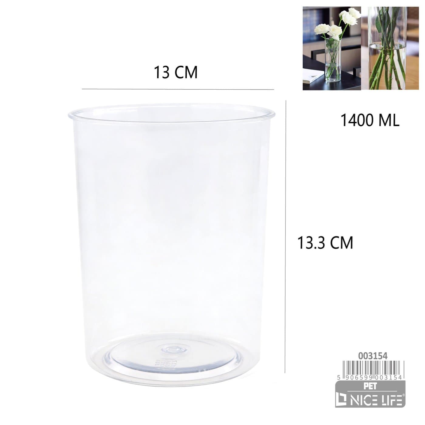 Wazon plastikowy przezroczysty szeroki cylindryczny do dekoracji
