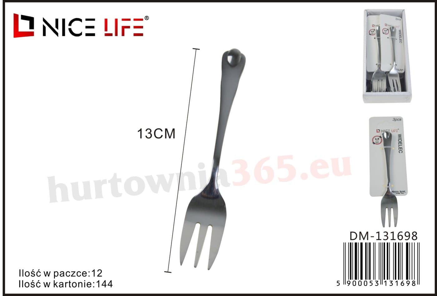 Widelec metalowy trójzębny z ozdobną rękojeścią