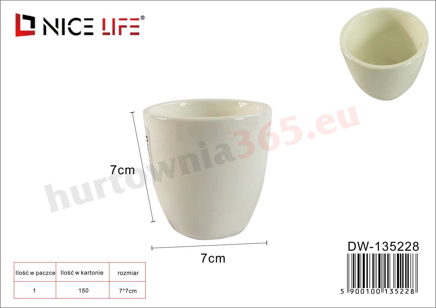 Kubek ceramiczny biały zwężany ku dołowi bez ucha