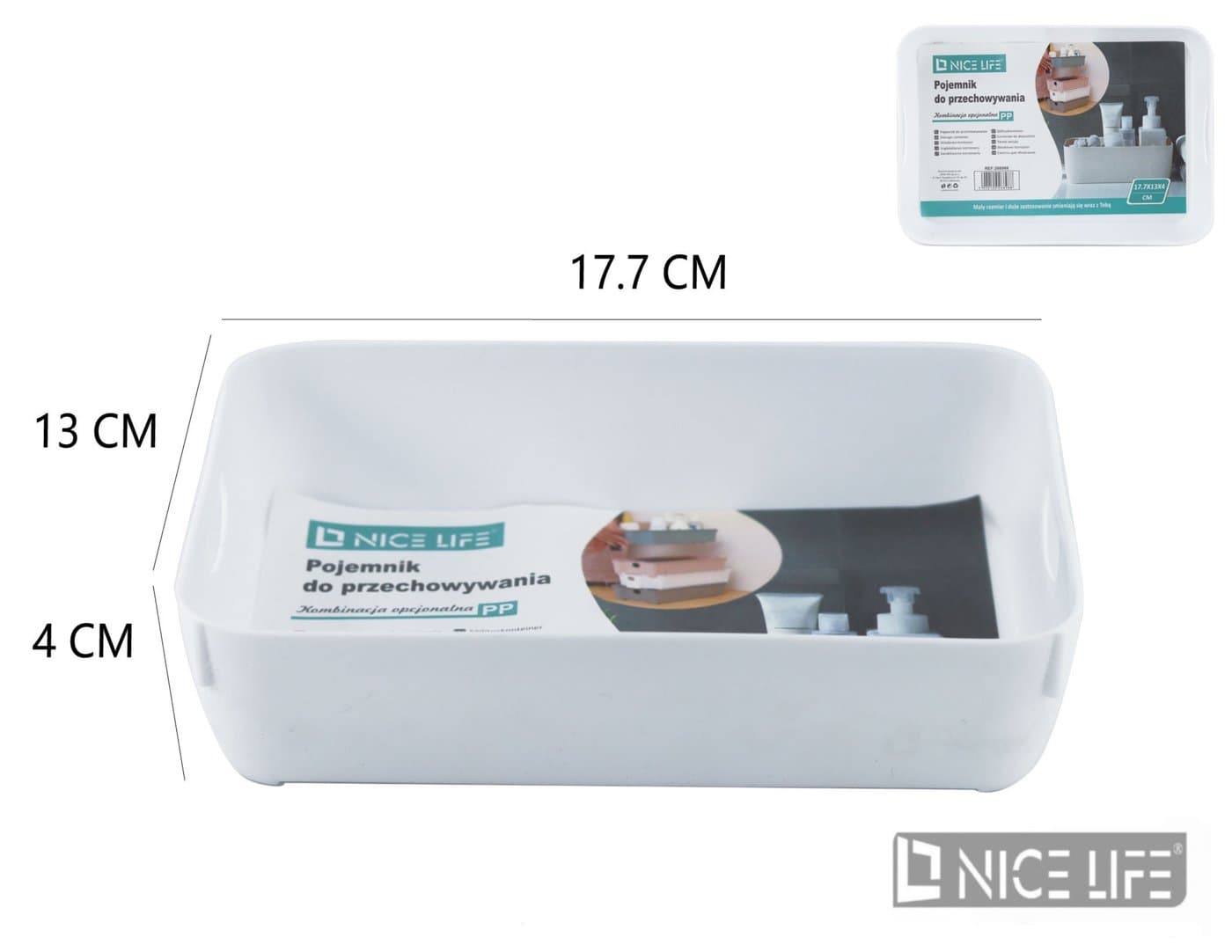 Pojemnik plastikowy niski biały z zaokrąglonymi narożnikami