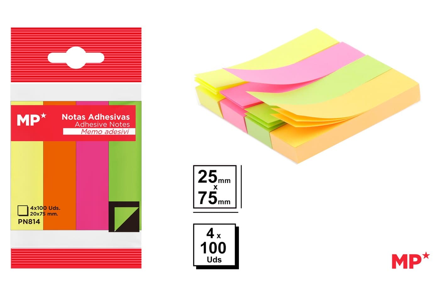 Zakładki samoprzylepne papierowe kolorowe 20 × 75 mm