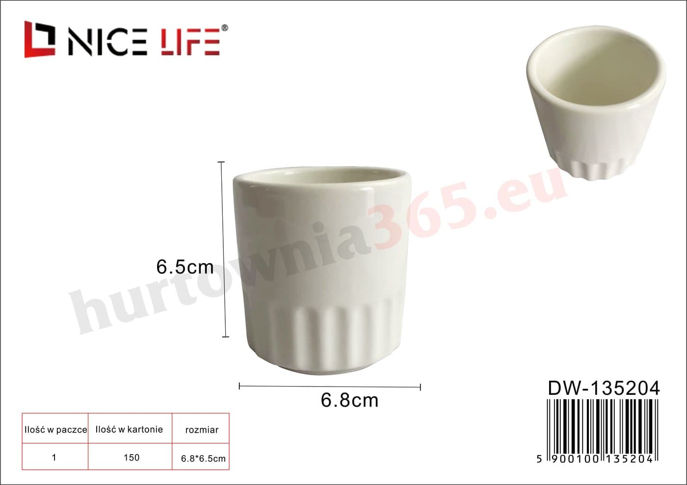 Kubek ceramiczny biały z tłoczeniem bez ucha