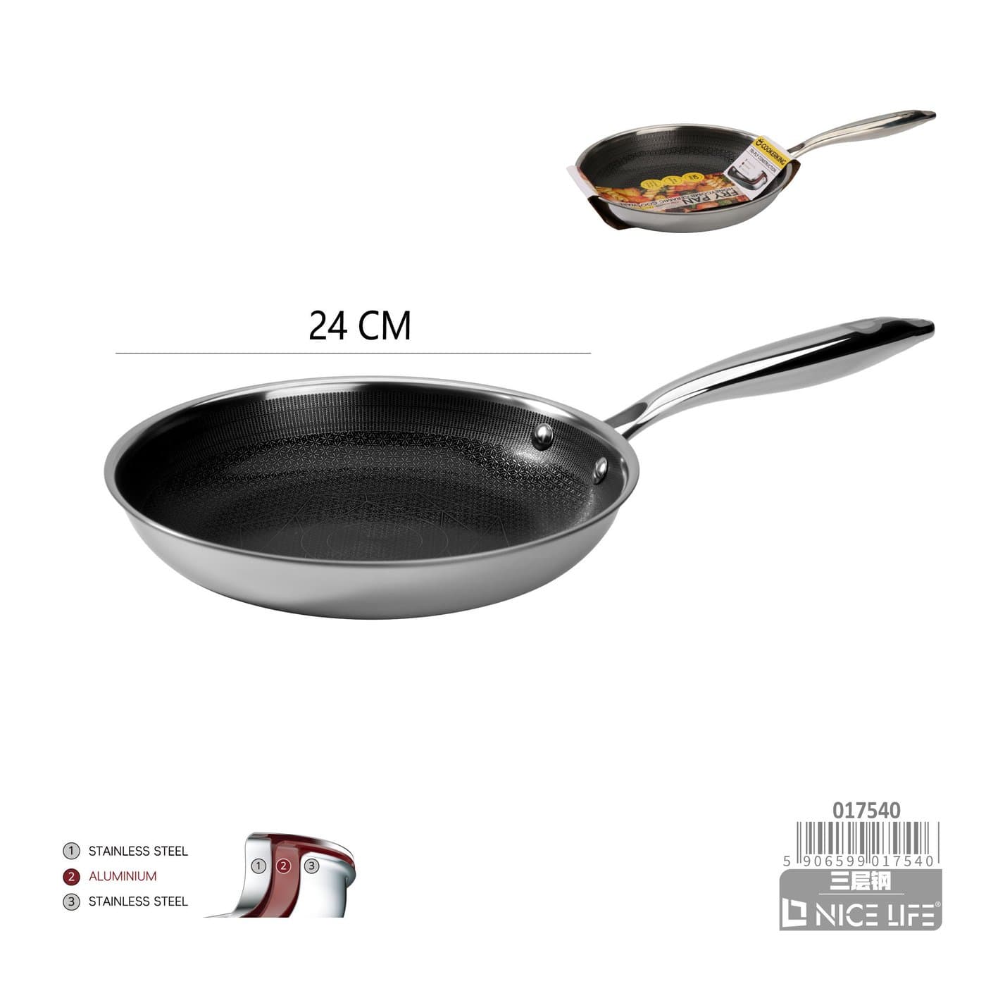 Patelnia ze stali nierdzewnej trójwarstwowej 24 cm