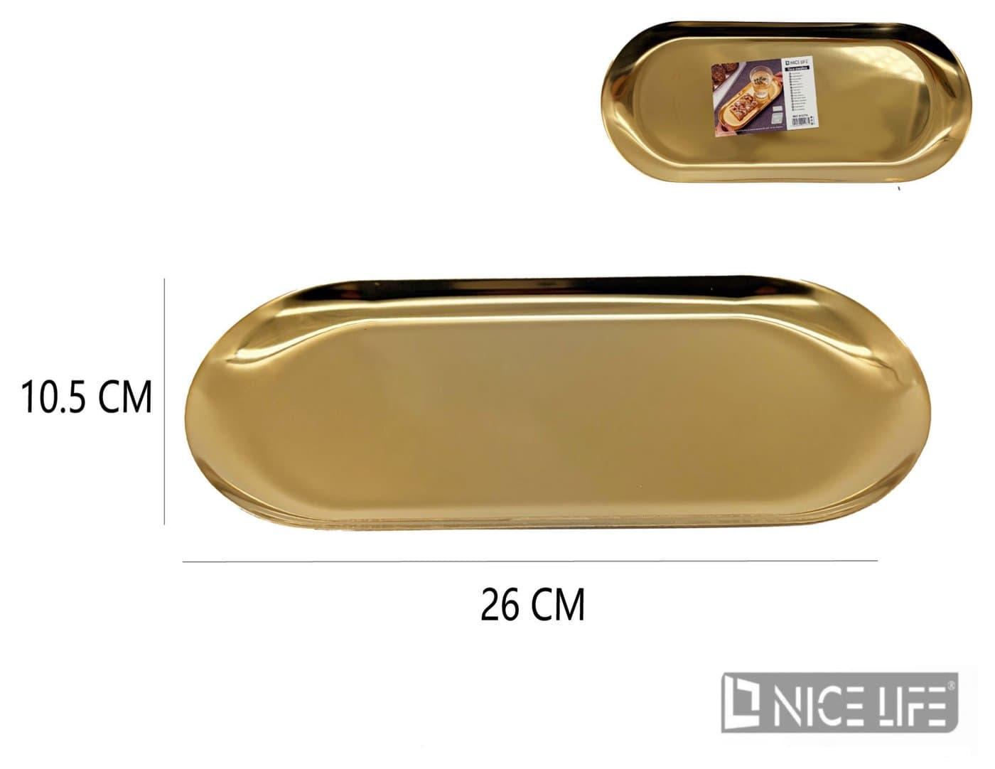 Taca metalowa owalna złota 26 × 10,5 cm