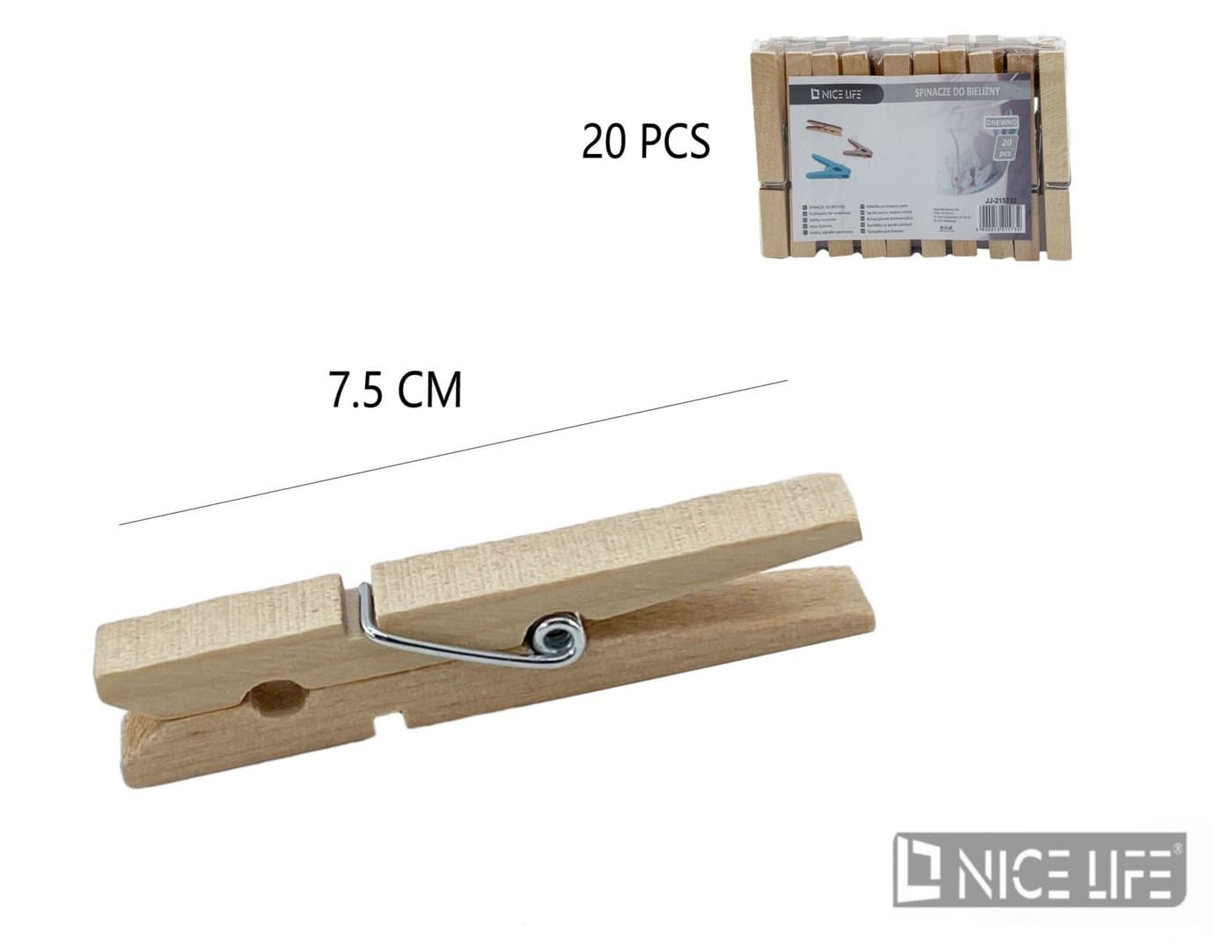 Spinacze do bielizny z naturalnego drewna z metalową sprężyną