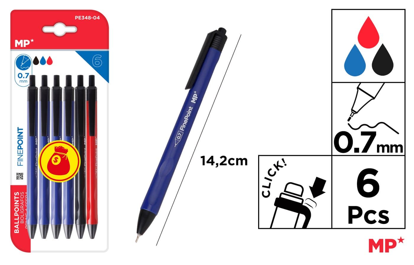 Długopis olejowy 0,7 mm z wkładem czarnym