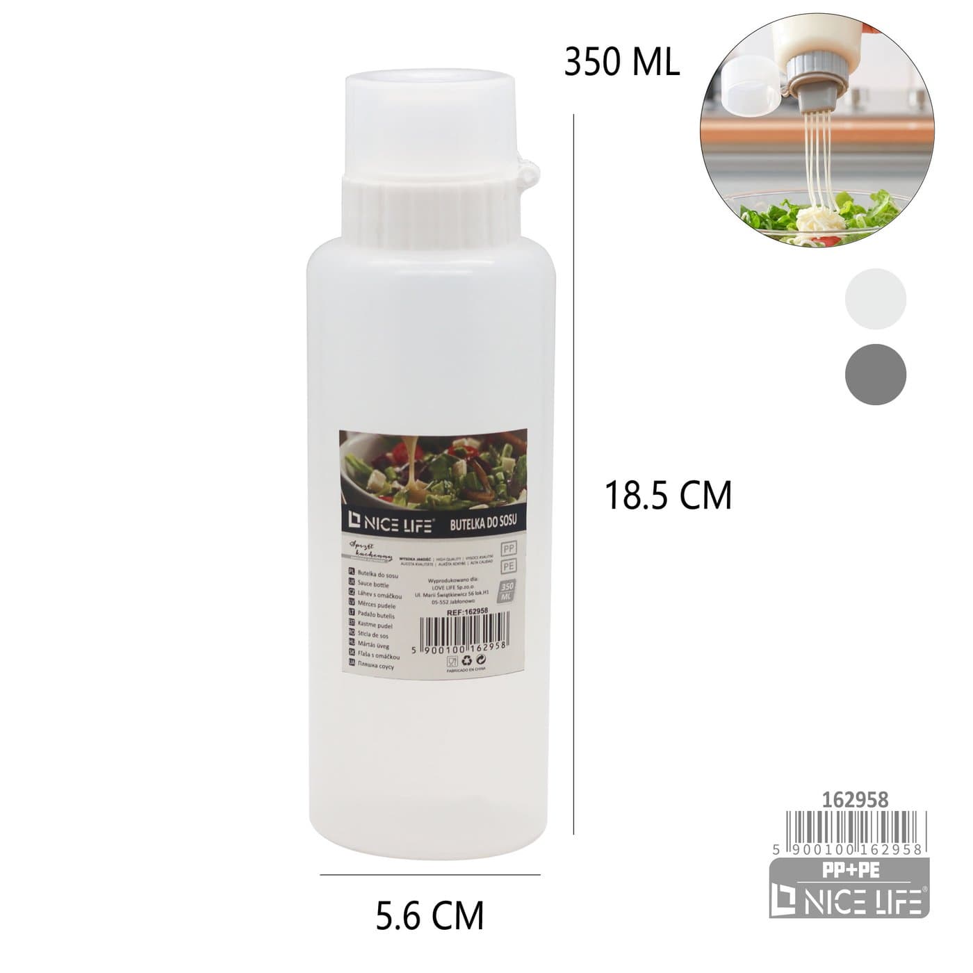 Butelka do sosu plastikowa w kolorze białym i szarym