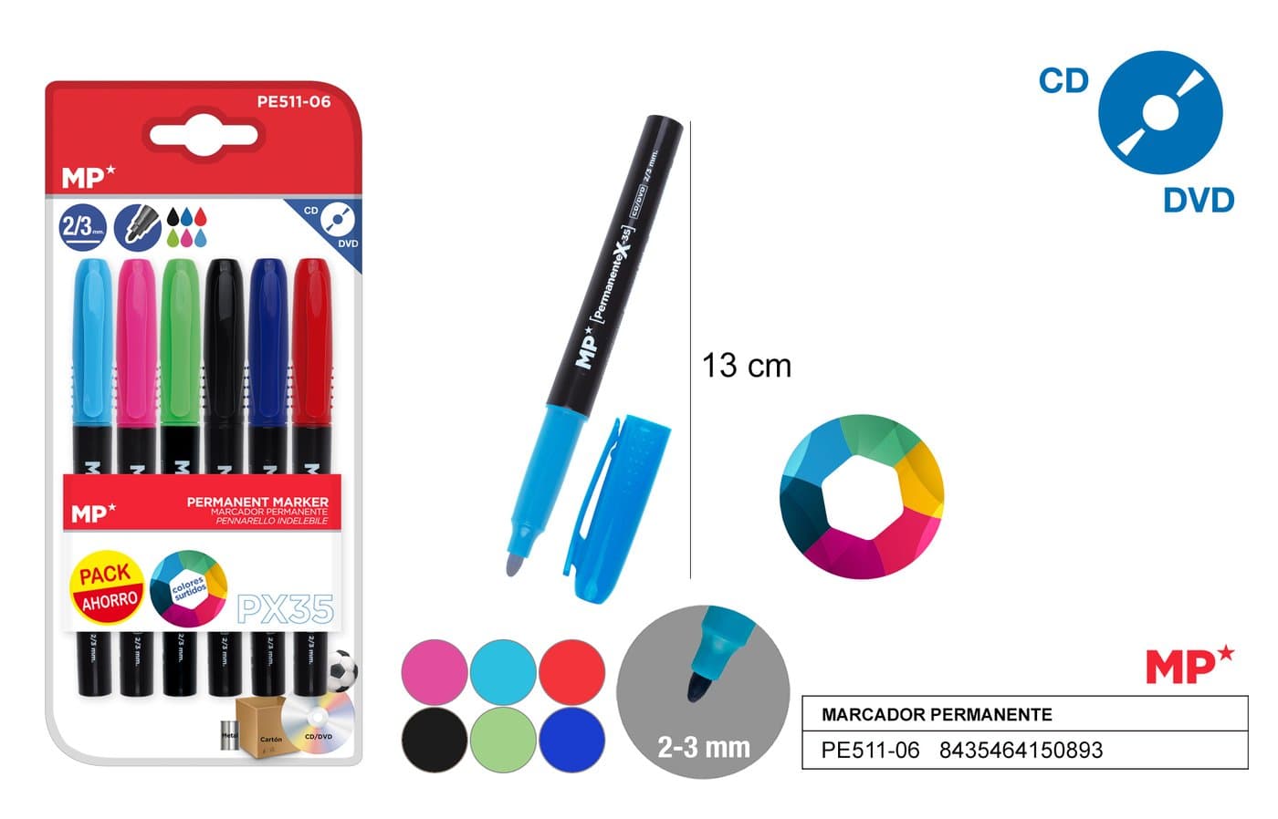 Marker permanentny 6 sztopakowanie 2-3MM MP