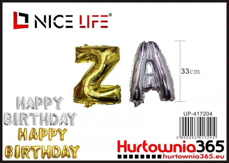 Balony foliowe z napisem HAPPY BIRTHDAY, złote lub srebrne