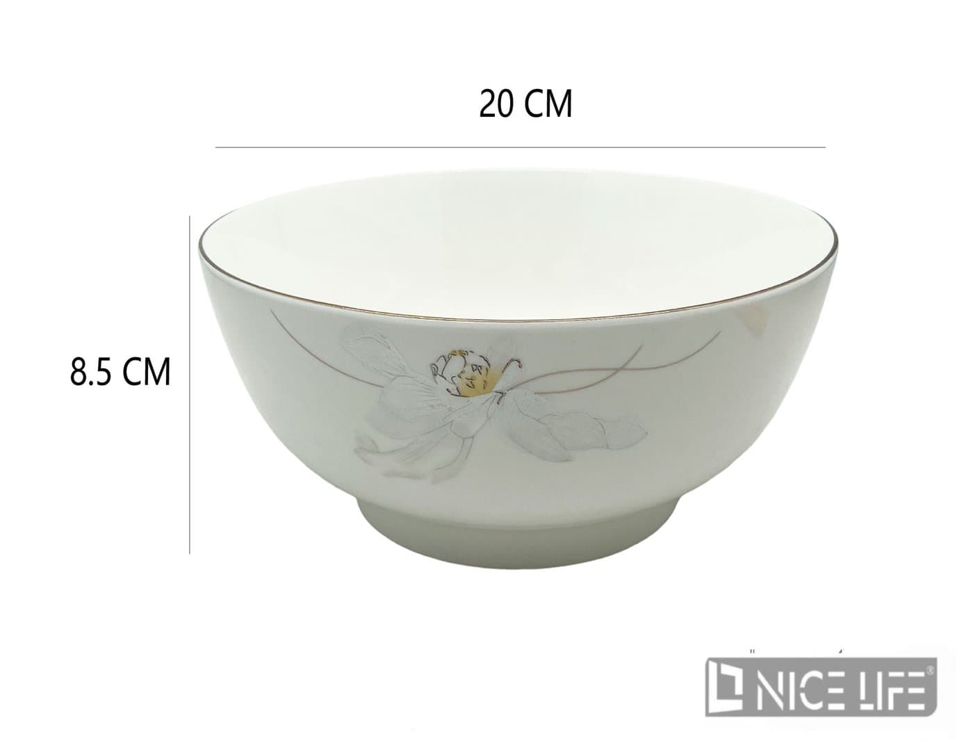 Naczynie ceramiczne z białą powierzchnią i złotą obwódką