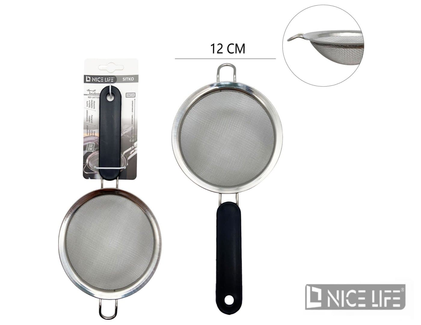 Sitko metalowe 12 cm z plastikową rączką