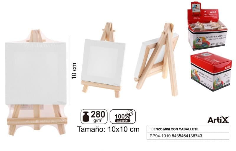 Podobrazie mini z drewnianą sztalugą białe 10 × 10 cm 280 g/m²