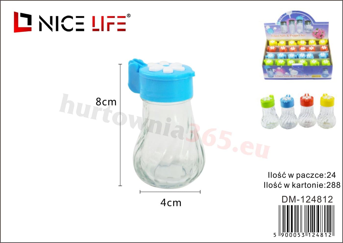 Solniczka szklana o skręcanym kształcie z plastikową nakrętką