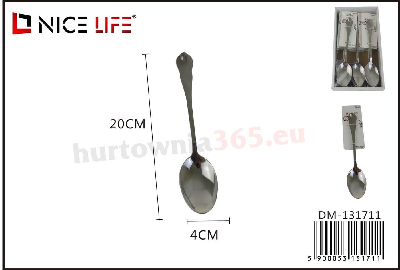 Łyżka metalowa srebrzysta z ozdobnym zakończeniem trzonka