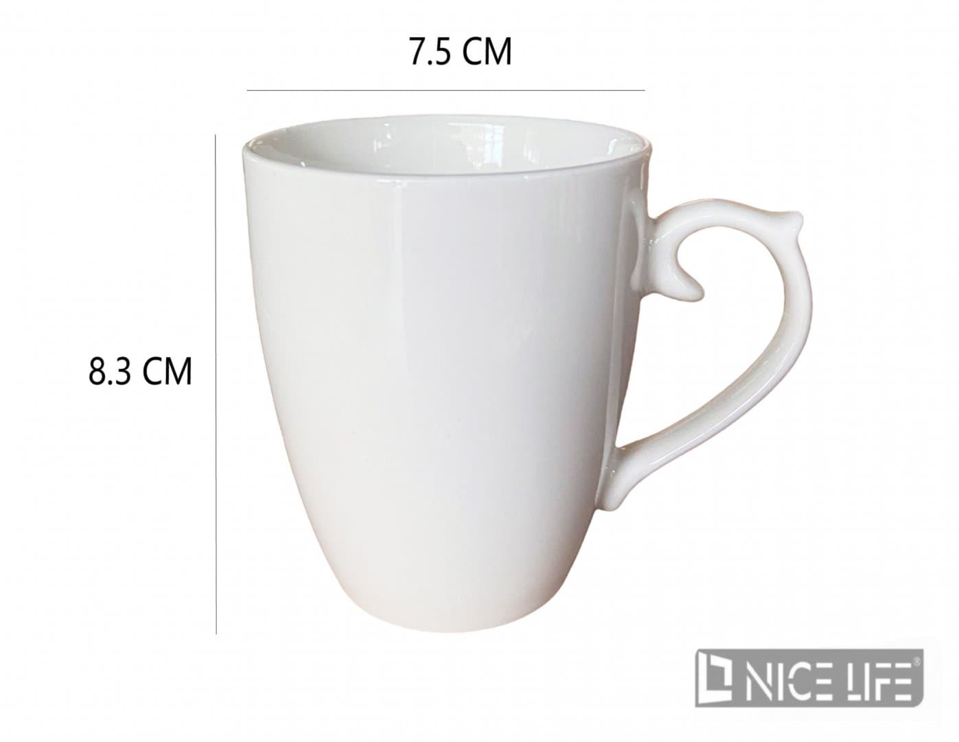 Kubek ceramiczny biały zwężany z ozdobnym uchwytem