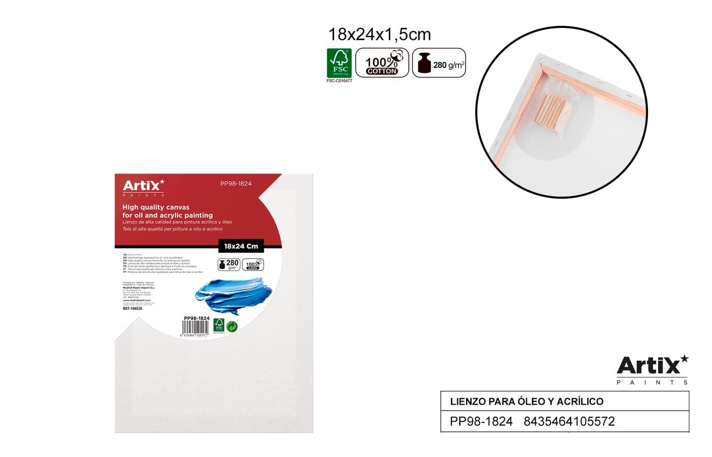 Podobrazie białe na drewnianej ramie 18 × 24 × 1,5 cm 280 g/m²