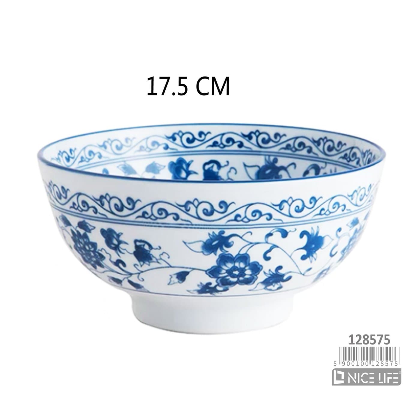 Miska ceramiczna z niebieskim ornamentem kwiatowo-roślinnym