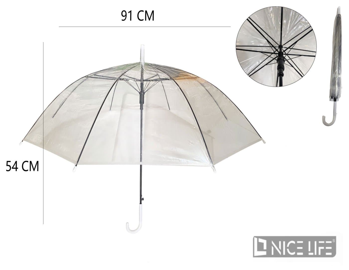 Parasol przeciwdeszczowy z przezroczystą czaszą