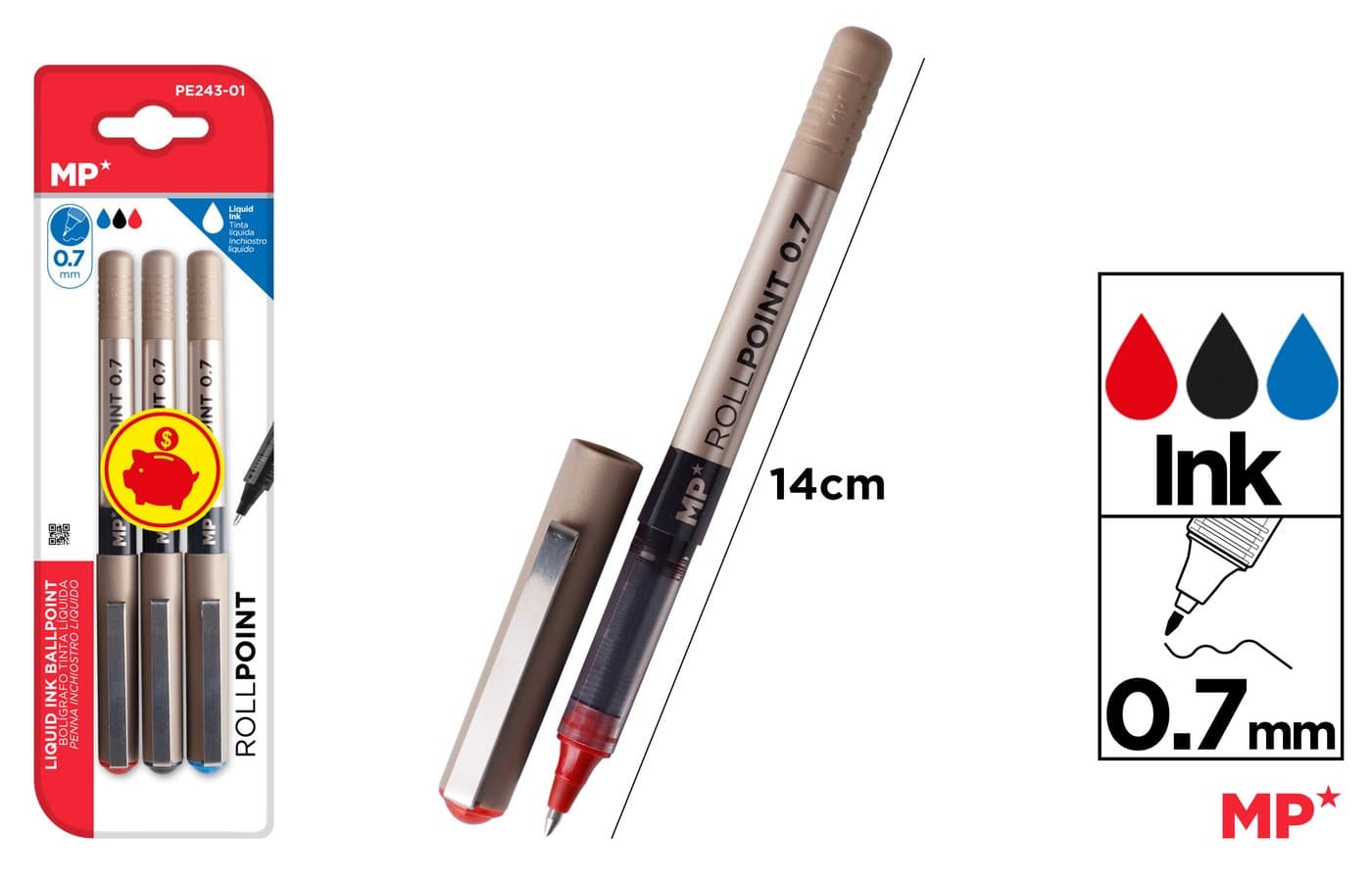 Cienkopisy 0,7 mm z dwoma czerwonymi i czarnym tuszem