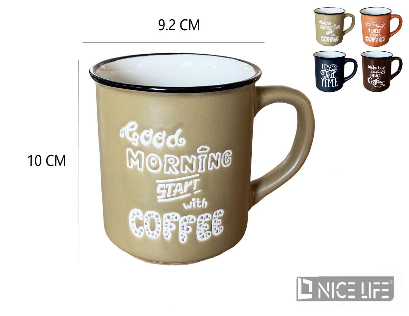 Kubek ceramiczny z uchem z motywem kawowym