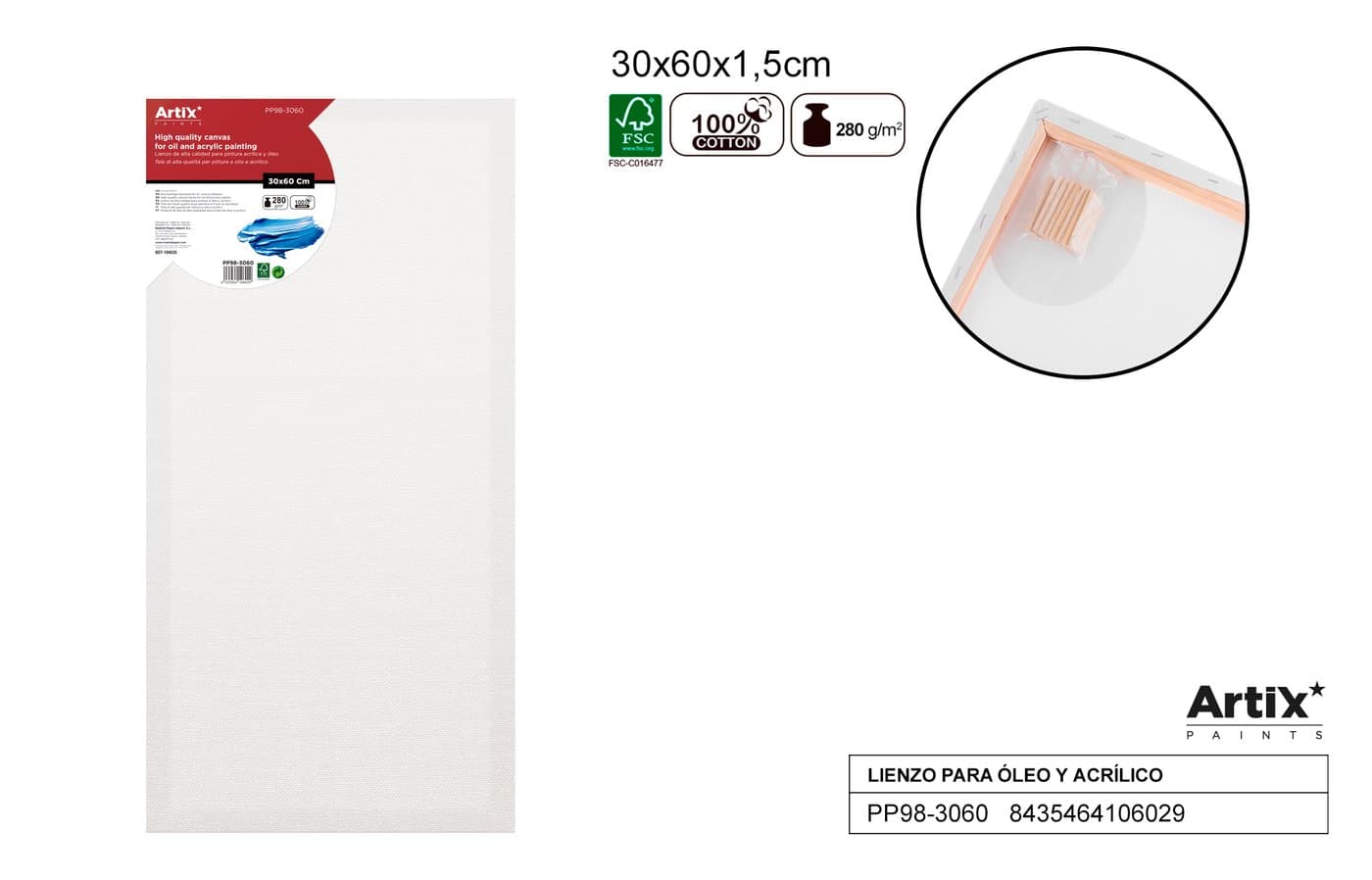 Podobrazie białe na drewnianej ramie 30 × 60 × 1,5