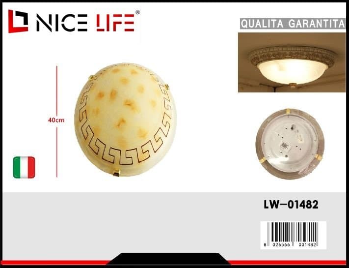 Plafon okrągły kremowo-żółty z geometrycznym wzorem