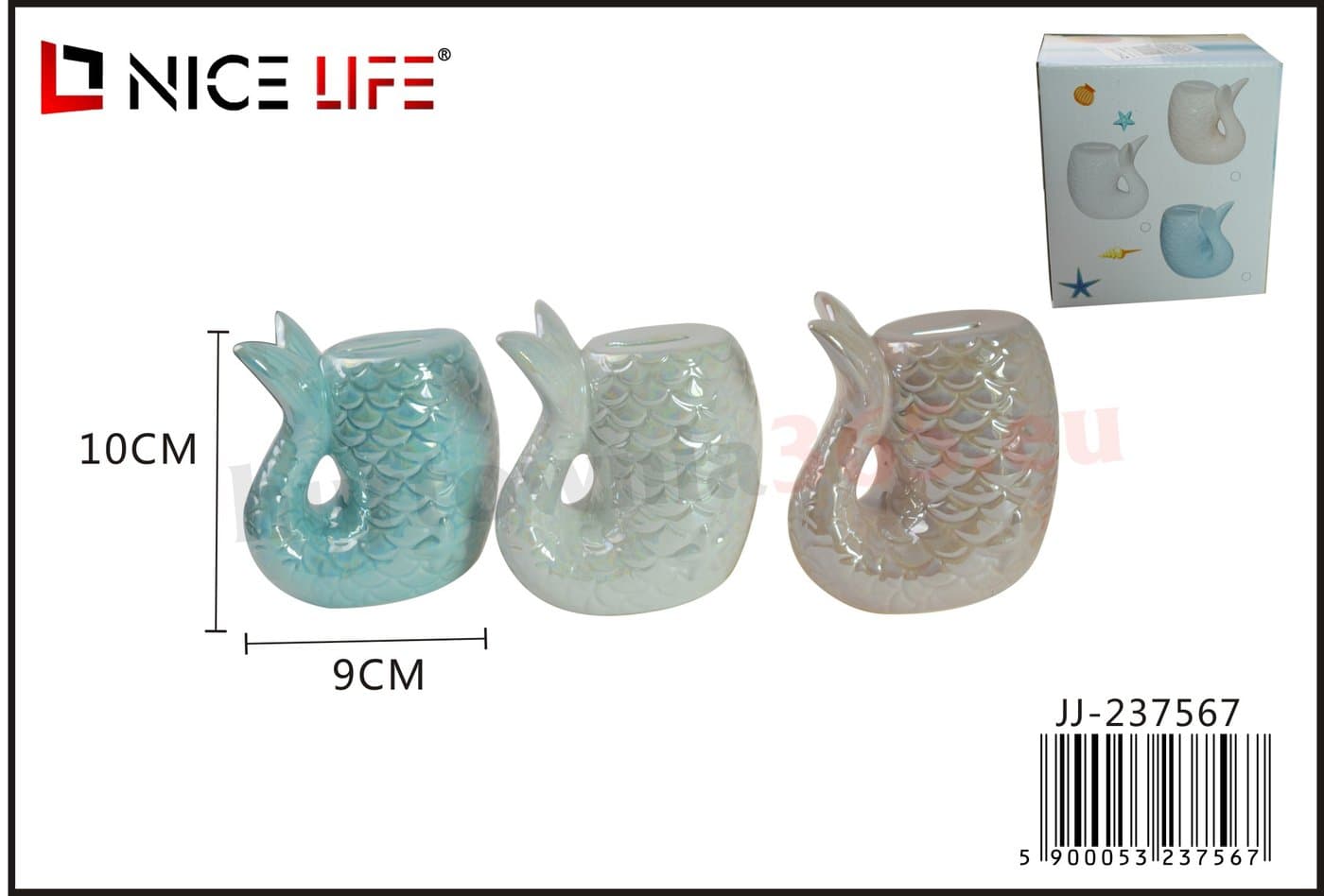Skarbonka ceramiczna w kształcie ryby pastelowa